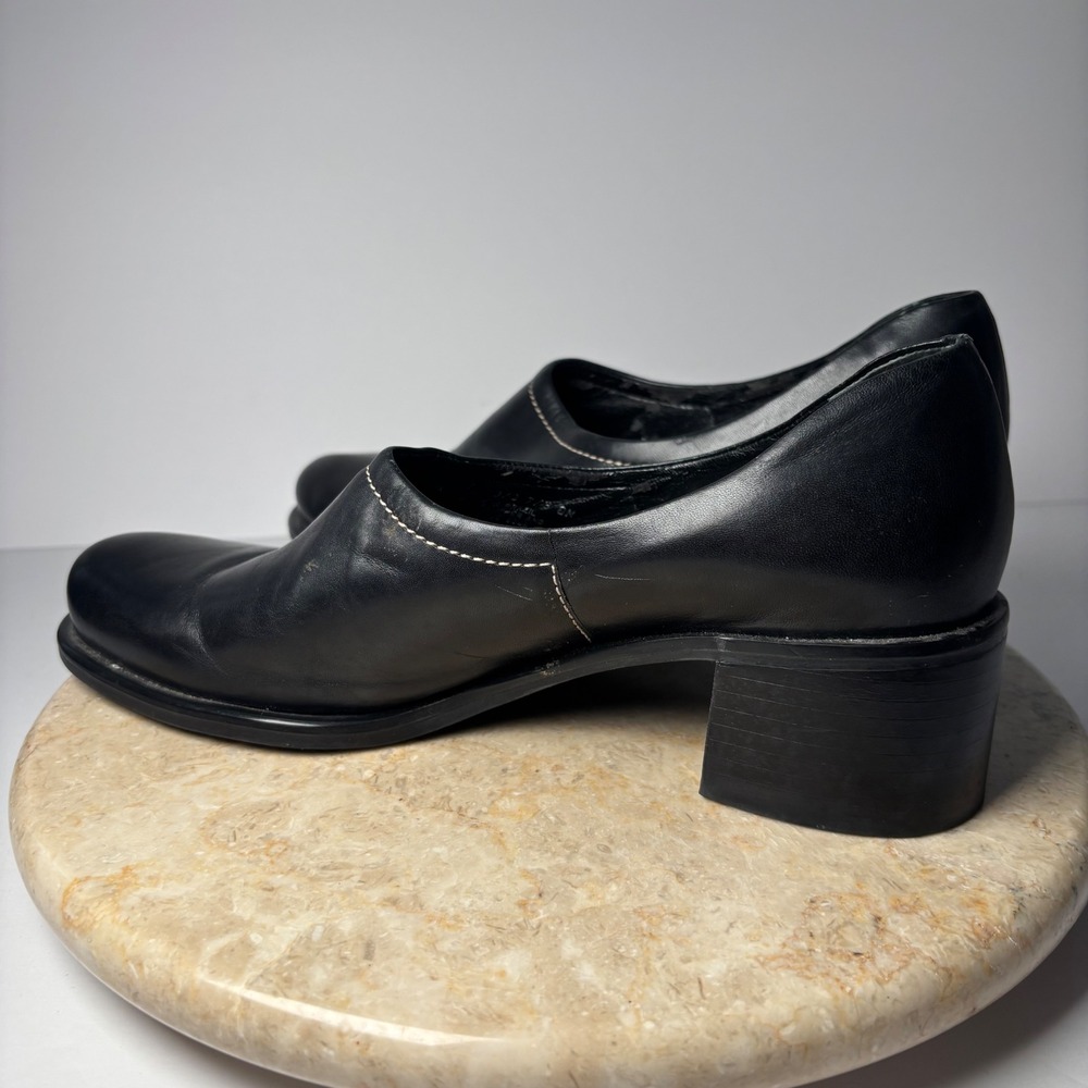 Franco Sarto Womens Black Leather Chunky Block Heel Loafer‎ Pumps 8M READ - Picture 8 of 10